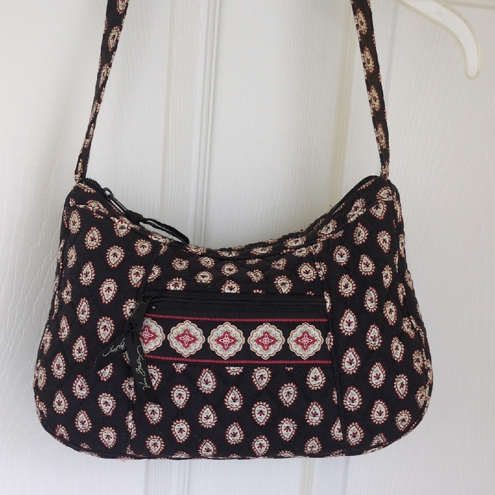 Vera Bradley "Little BETSEY" Black and Red Paisley Shoulder Bag